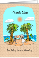 Thank You Being In Wedding - Bride & Groom - Island with Palms card