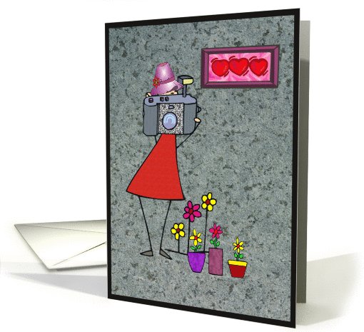 Female Photographer in Red Dress - Hat - Camera card (678856)