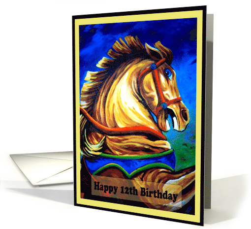 Happy Birthday 12th - Carousel Horse Digitally Painted card (680065)