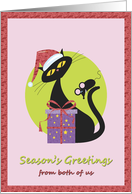 Season’s Greetings From Both of us - Black Cat with Santa Hat and Mouse card