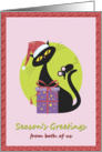 Season’s Greetings From Both of us - Black Cat with Santa Hat and Mouse card