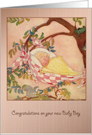 Congratulations New Baby Boy - In Checkered Blanket in Tree card