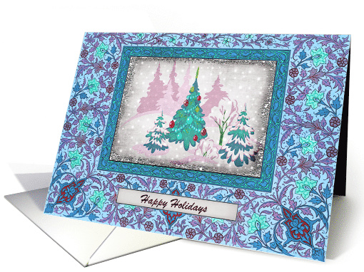 Happy Holidays - Vintage Christmas Tree Scene card (688934)