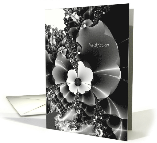 WildFlowers - Fractal Style Note Card in Black and White card (689752)