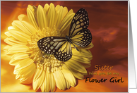 Flower Girl Sister - Elegant Butterfly on a Yellow Gerber Daisy card