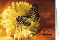 Maid of Honor - Elegant Butterfly on a Yellow Gerber Daisy card
