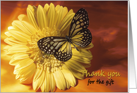 Thank you for the gift - Elegant Butterfly on a Yellow Gerber Daisy card
