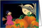 Note Card - Girl - Pumpkins - Raccoons - Moon card