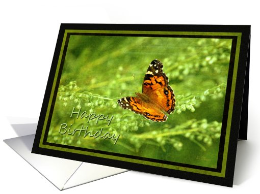 Happy Birthday Butterfly on Linen look card (700178)
