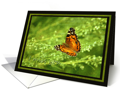 I Miss You Card - Butterfly on Linen look card (700181)