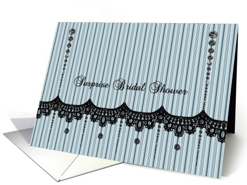 Surprise Bridal Shower  - Stripes - Lace - Black Rhinestone Look card