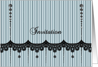 Invitation - Stripes - Lace - Black Rhinestone Look card