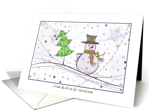 Christmas to our Boss from all of us - Snowman and Dove card (726923)