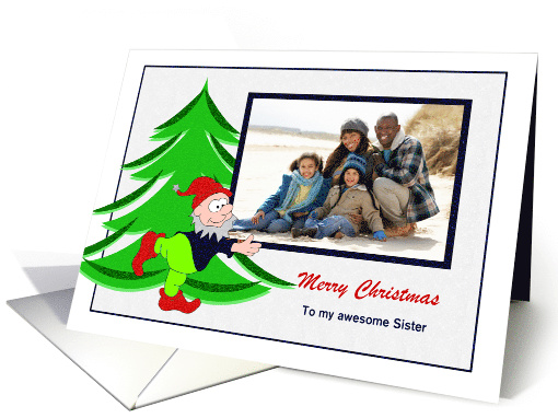 Christmas - Sister - Elf holds a Photo card (726932)