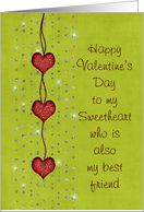 Valentine’s Day - Sweetheart - Red Glitter Hearts + Rhinestones (faux) card
