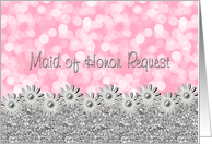 Maid of Honor Request - Bokeh and Flowers in Silver card
