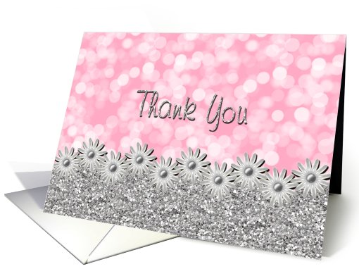 Thank You -  Shower Gift - Bokeh and Flowers in Silver card (746964)