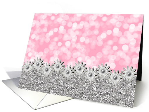 Note Card-  Bokeh and Flowers - Silver Pink card (747001)