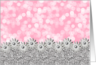 Note Card- Bokeh and Flowers - Silver Pink card