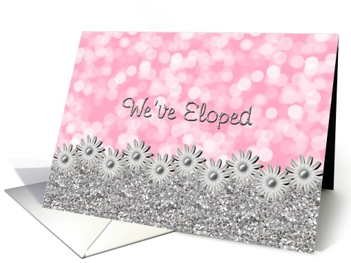 Elopement Announcement-  Bokeh and Flowers - Silver Pink card (747004)