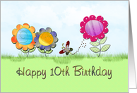 Birthday 10th - Flowers and Butterfly card
