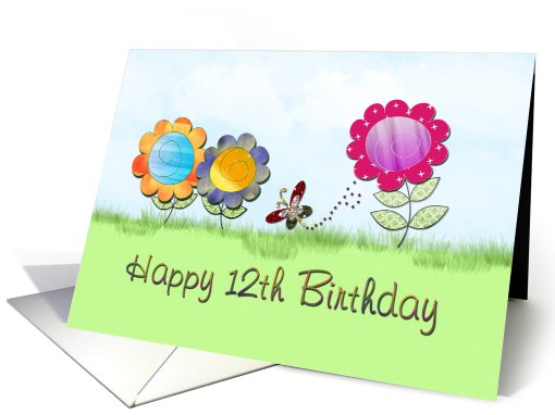 Birthday 12th - Flowers and Butterfly card (748070)