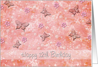 Birthday 12th - Butterfly - Flowers - Pearls card