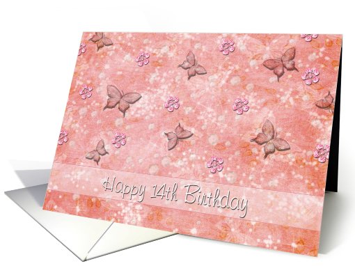 Birthday 14th - Butterfly - Flowers - Pearls card (749339)