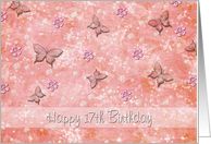 Birthday 17th - Butterfly - Flowers - Pearls card