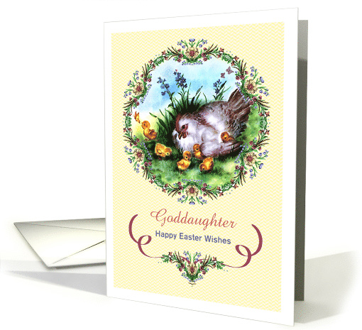 Easter - Goddaughter - Hen + Chicks Floral Wreath card (763565)