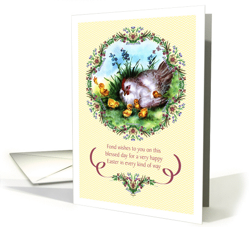 Easter - Hen + Chicks Floral Wreath card (763574)