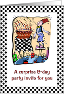 Birthday - Surprise Party Invitation - Male Blowing Cake Candles Out card