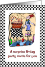 Birthday - Surprise Party Invitation - Male Blowing Cake Candles Out card
