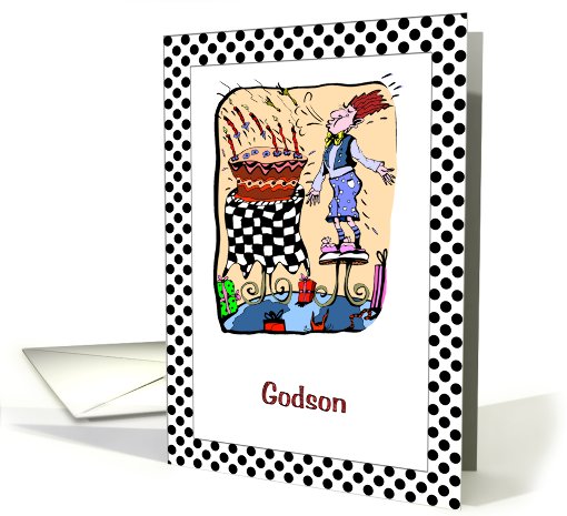 Birthday - Godson - Male Blowing Cake Candles Out card (768904)