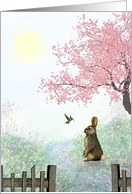 Note Card - Rabbit - Hummingbird - Outdoor Scene card