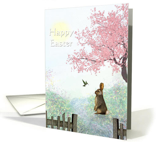 Easter to anyone - Rabbit + Hummingbird - Springtime card (770750)