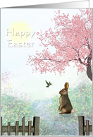 Easter to anyone - Rabbit + Hummingbird - Springtime card
