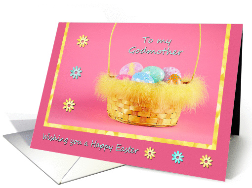 Easter - Godmother - Feather trimmed basket of painted Eggs card