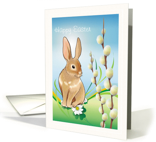 Easter - Grandchildren - Rabbit + Pussy Willow card (786363)