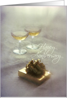 Anniversary - Romantic Gift & Champagne Glasses card