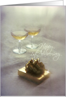 Anniversary - 1st - Romantic Gift & Champagne Glasses card