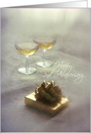 Anniversary - 2nd - Romantic Gift & Champagne Glasses card