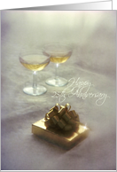 Anniversary - 25th - Romantic Gift & Champagne Glasses card