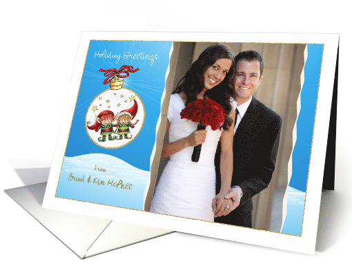 Holiday Greetings - Two Elf's Ride an Ornament card (852859)