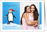 Christmas - Penguin Skates in Santa Suit - Photo Card