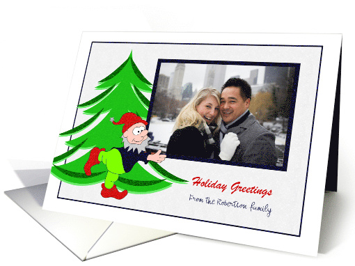 Happy Holidays - Cute Elf holds a Photo Card Frame card (854401)