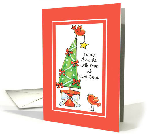 Christmas - Parents - Cute Birds Decorating a tree card (876247)