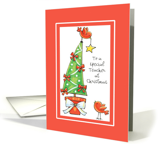 Christmas - Teacher - Two Birds decorating a Tree card (876249)
