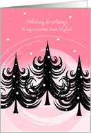 Christmas - Hair Stylist - Winter Trees on Pink card