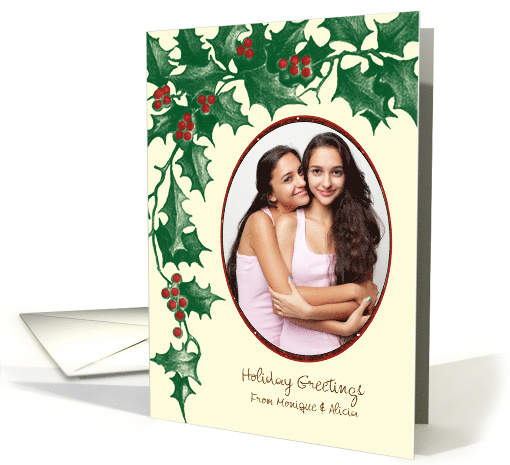 Christmas - Holly Berry - Oval Shaped Frame Photo card (881011)
